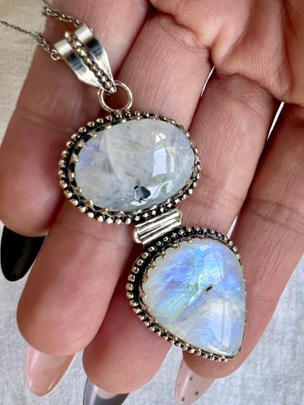 925 OMG OMG! Insane Flash Rainbow Moonstone Pendant Necklace - Picture 11 of 11